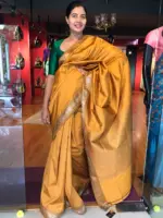 Mustard Banarasi Silk Saree highlighted with Gold Weaves - Image 3