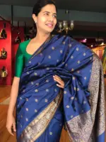 Navyblue Banarasi Silk Saree highlighted with Gold Weaves - Image 3