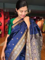 Navyblue Banarasi Silk Saree highlighted with Gold Weaves