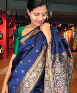 Navyblue Banarasi Silk Saree highlighted with Gold Weaves