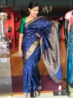 Navyblue Banarasi Silk Saree highlighted with Gold Weaves - Image 2