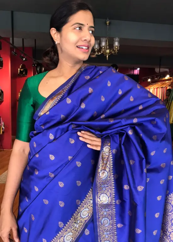Royal Blue Banarasi Silk Saree highlighted with Gold Weaves