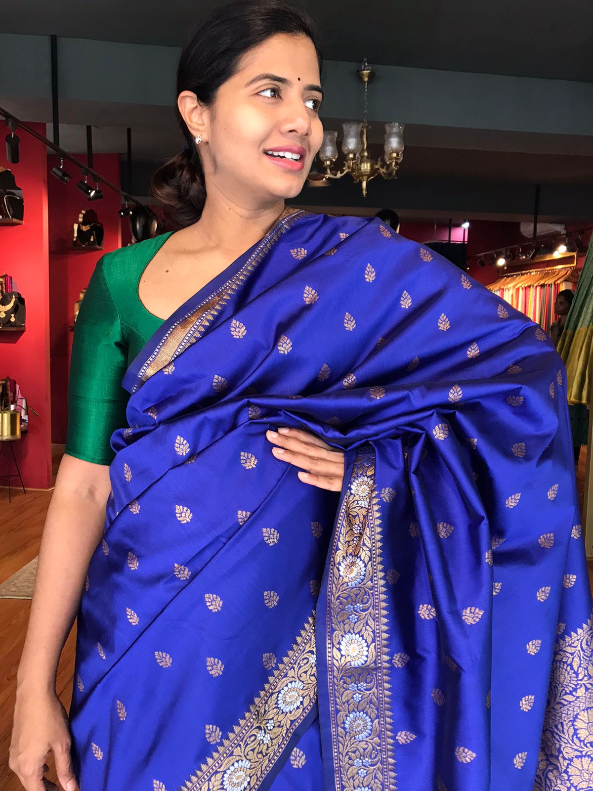 Amazing Royal Blue Saree with Contrast/Combination Blouse Design - YouTube