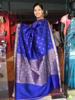 Royal Blue Banarasi Silk Saree highlighted with Gold Weaves - Image 4