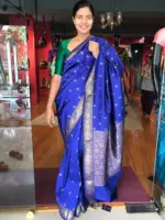 Royal Blue Banarasi Silk Saree highlighted with Gold Weaves - Image 2