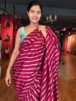 Wine Banarasi Silk Saree highlighted with Leheriya Weaves