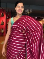 Wine Banarasi Silk Saree highlighted with Leheriya Weaves - Image 3