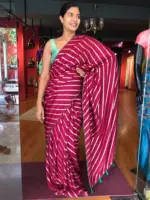 Wine Banarasi Silk Saree highlighted with Leheriya Weaves - Image 2