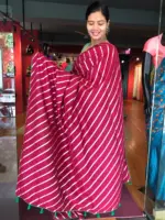 Wine Banarasi Silk Saree highlighted with Leheriya Weaves - Image 4