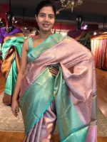 Onion Pink Kora Silk Saree highlighted with contrast woven border - Image 4