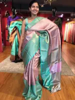 Onion Pink Kora Silk Saree highlighted with contrast woven border - Image 5