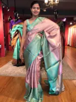 Onion Pink Kora Silk Saree highlighted with contrast woven border - Image 2