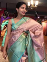 Onion Pink Kora Silk Saree highlighted with contrast woven border