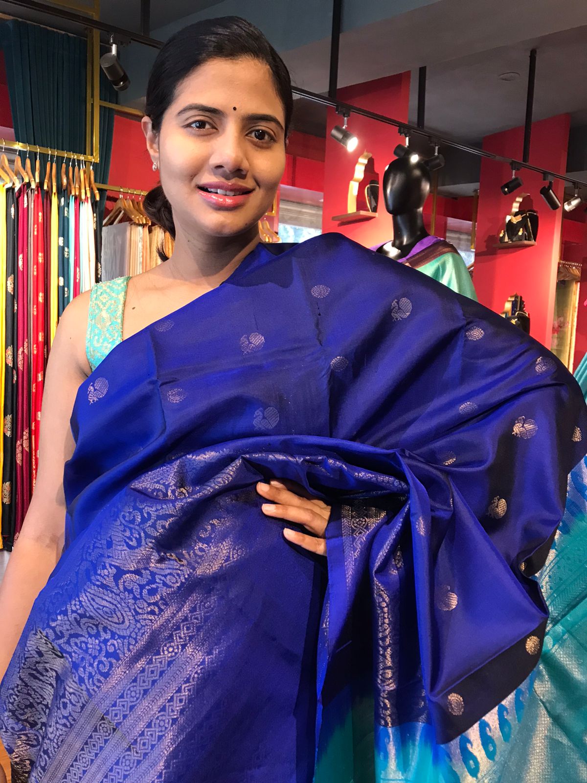 AMIYA Theme Kantha Work Ink Blue Saree - Avika Online