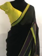 Black Mangalagiri Handwoven Cotton Saree highlighted with Contrast Border