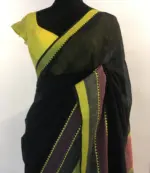 Black Mangalagiri Handwoven Cotton Saree highlighted with Contrast Border - Image 2