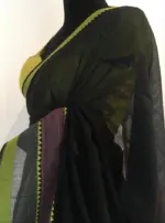 Black Mangalagiri Handwoven Cotton Saree highlighted with Contrast Border - Image 5