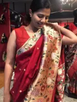 Maroon Crepe Silk Saree with Gold Zari Buttas highlighted with Paithani Weaves