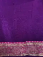 Purple Banarasi Brocade Silk Saree with Beautiful Silver Zari Weaves highlighted with contrast Piping - Image 8