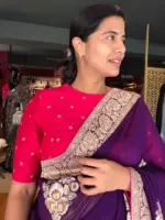 Hot Pink Raw Silk Blouse highlighted with Sequins Embroidery - Image 2