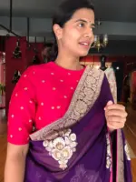 Hot Pink Raw Silk Blouse highlighted with Sequins Embroidery - Image 3