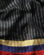 Navyblue Pure Linen Saree woven with contrast border - Image 6