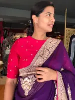 Hot Pink Raw Silk Blouse highlighted with Sequins Embroidery
