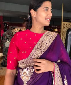 Hot Pink Raw Silk Blouse highlighted with Sequins Embroidery