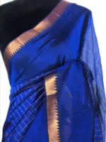 Royal Blue Mangalagiri Silk Saree with Gold Zari Checks - Image 2