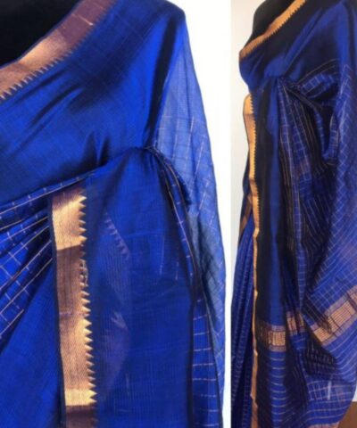 Royal Blue Mangalagiri Silk Saree with Gold Zari Checks