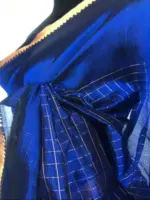 Royal Blue Mangalagiri Silk Saree with Gold Zari Checks - Image 5