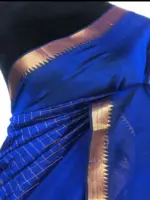 Royal Blue Mangalagiri Silk Saree with Gold Zari Checks - Image 3