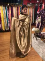 Metallic Gold Tissue Organza Silk Saree - Image 3