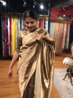 Metallic Gold Tissue Organza Silk Saree - Image 5