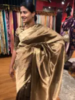 Metallic Gold Tissue Organza Silk Saree - Image 6