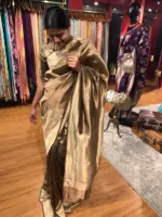Metallic Gold Tissue Organza Silk Saree - Image 2