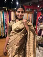 Metallic Gold Tissue Organza Silk Saree - Image 4