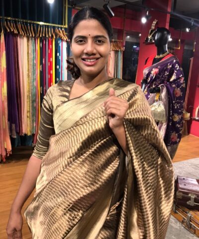 Metallic Gold Tissue Organza Silk Saree