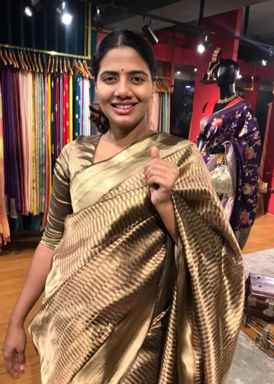 Metallic Gold Tissue Organza Silk Saree