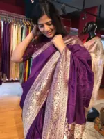 Purple Dola Silk Saree with Antique Zari Weaves - Image 6