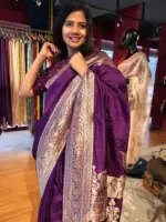 Purple Dola Silk Saree with Antique Zari Weaves - Image 4
