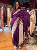 Purple Dola Silk Saree with Antique Zari Weaves - Image 5