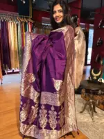 Purple Dola Silk Saree with Antique Zari Weaves - Image 3