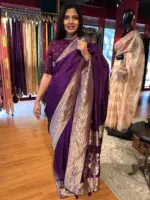 Purple Dola Silk Saree with Antique Zari Weaves - Image 2