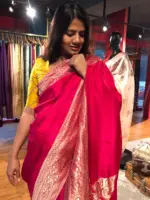 Hot Pink Dola Silk Saree with Antique Zari Weaves