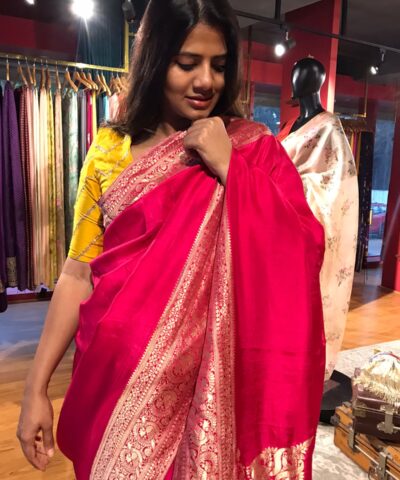 Hot Pink Dola Silk Saree with Antique Zari Weaves
