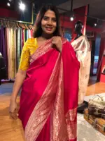 Hot Pink Dola Silk Saree with Antique Zari Weaves - Image 5