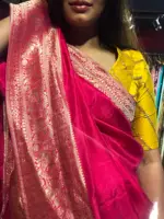 Hot Pink Dola Silk Saree with Antique Zari Weaves - Image 6