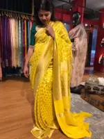 Yellow Banarasi Silk Saree in Georgette adorned with Gold Zari Weaves - Image 2