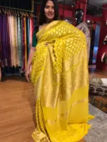 Yellow Banarasi Silk Saree in Georgette adorned with Gold Zari Weaves - Image 3